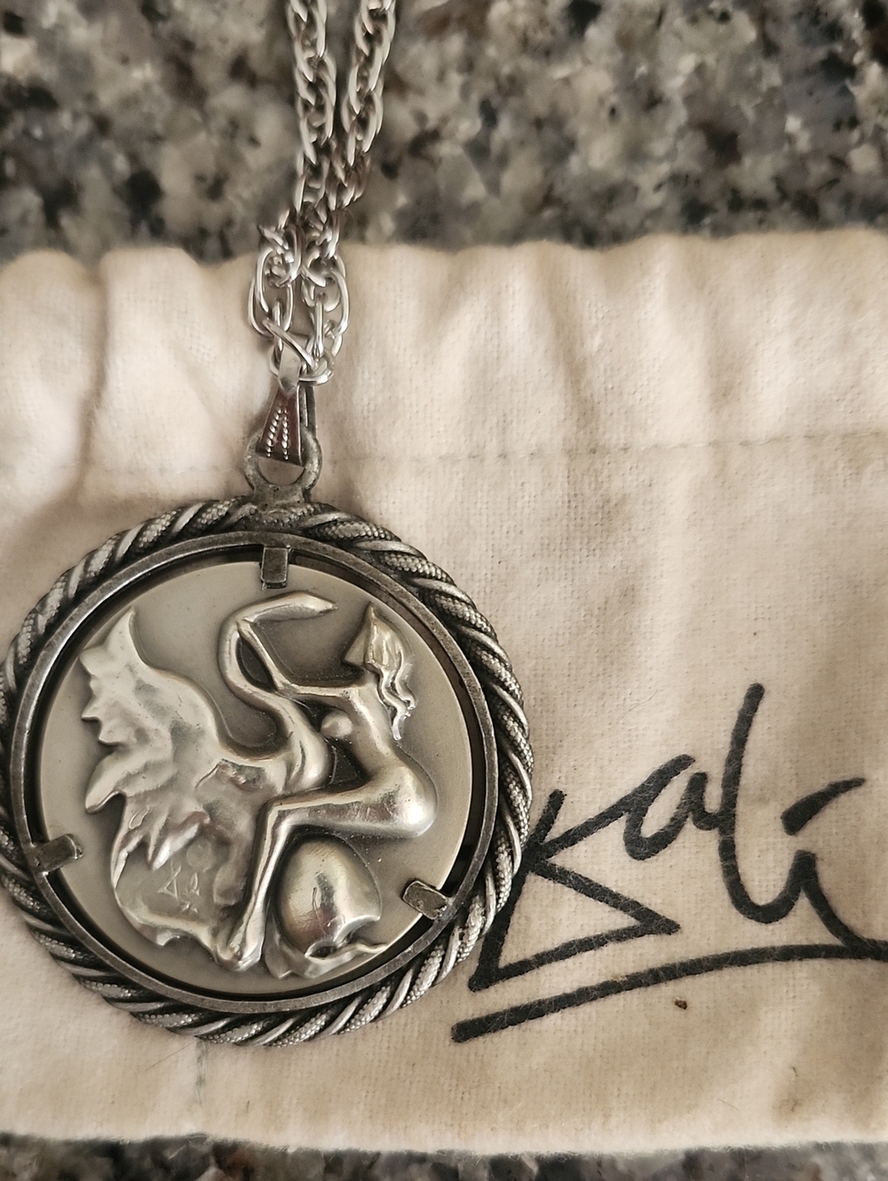 Rare Salvador Dali "Leda & The Swan" Pewter Medallion Pendant Necklace & Pouch